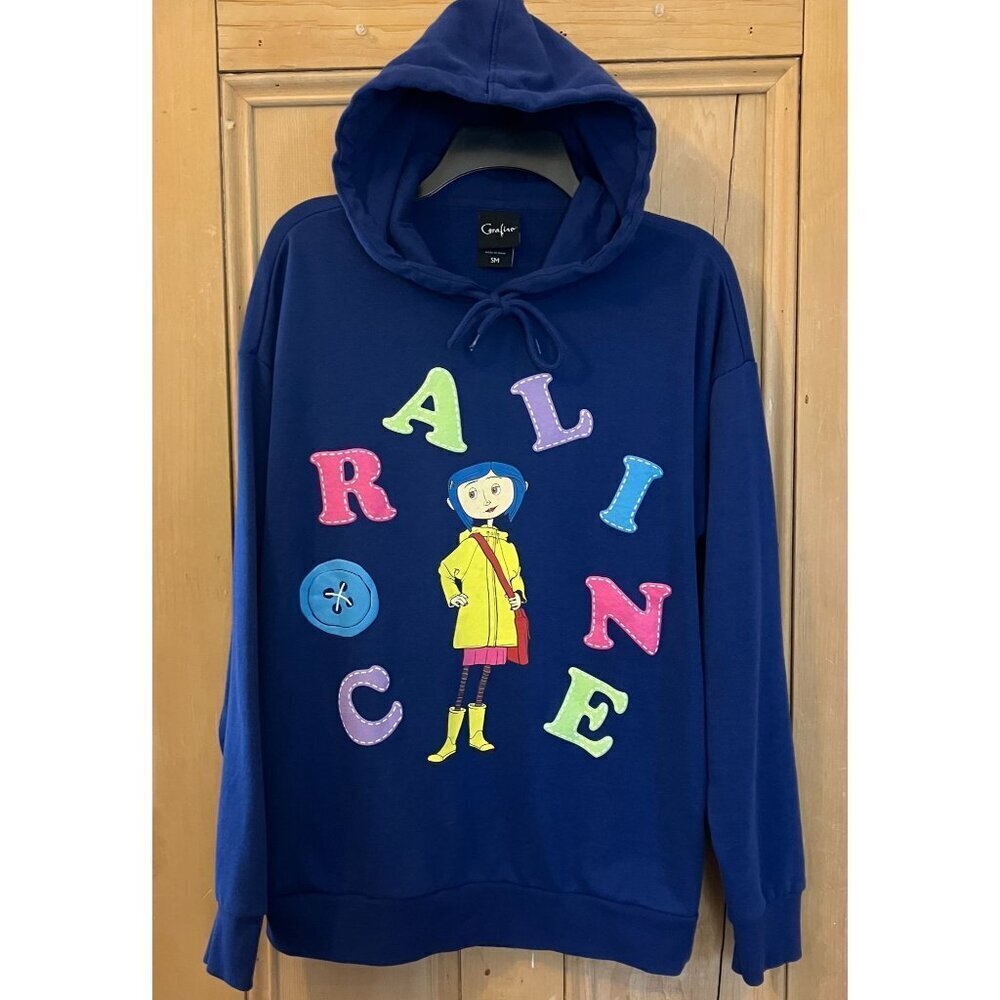 Coraline Jones Women SOLD OUT Box Lunch Letter Portrait Hoodie Small Blue AN EXC - Picture 4 of 12